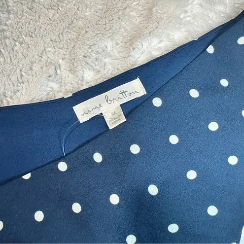 Nine Britton  XL Navy White Polka Dot Double VNeck Top Maternity Business Casual