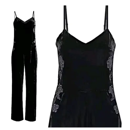 Sandro Paris Emilia Lace-Embroidered Straight-Leg Velour Jumpsuit US S/FR38 $445
