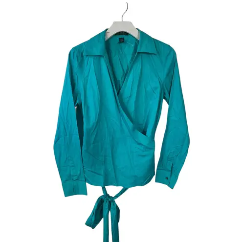 Lauren Ralph Lauren Wrap Top Women M Blue Officecore Business Casual Cotton Prep Size M