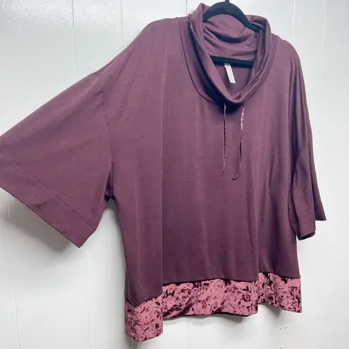 Cacique Mix Media Womens Funnel Neck Wide Sleeve Burgundy Sweater/Top Size 22/24