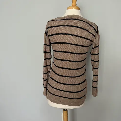 PaperMoon Tan Black Stripe Knit Crewneck Pullover Sweater