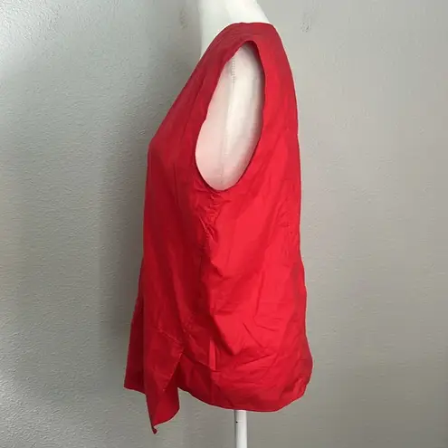 Helmut Lang Asymmetric Sleeveless Button Down Red Size Medium