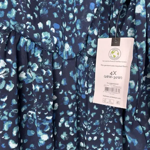 Terra & Sky Dress 4X Semi Sheer Lined Flowey Blue Dots Long Sleeve Chiffon
