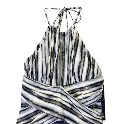 La Blanca NWT High Neck Tummy Control One Piece Swimsuit Burch Gray Ivory Size 6