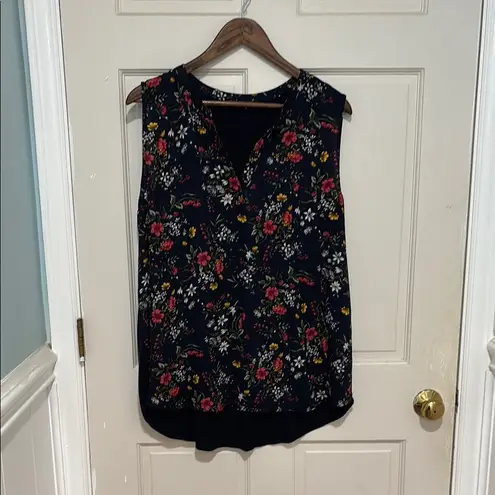 PaperMoon Navy Floral Split Front Sleeveless Blouse Size 1x Office Workwear