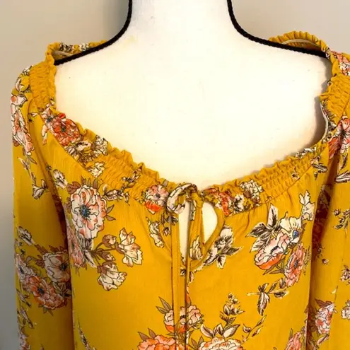 Nine Britton || Mustard floral print long sleeve flowy blouse