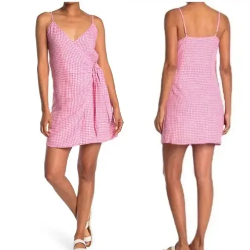 Rails  Pink Gingham Check Malia Linen Blend Wrap Front Tie Strappy Tank Dress M