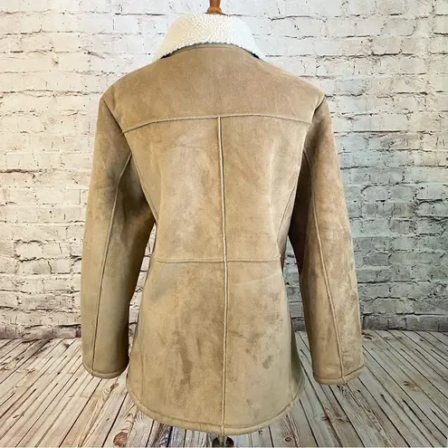 Shaver Lake Sherpa Lined Faux Suede Full Zip Jacket Tan Exposed Seams Medium
