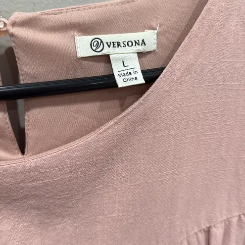 Versona Linen Blush Tiered Ruffle Sleeve Round Neckline Mini Dress