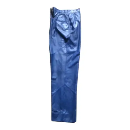 Vintage SMALBY Royal Blue Leather Pants Trousers Made in Italy Women's Sz 42 EU
