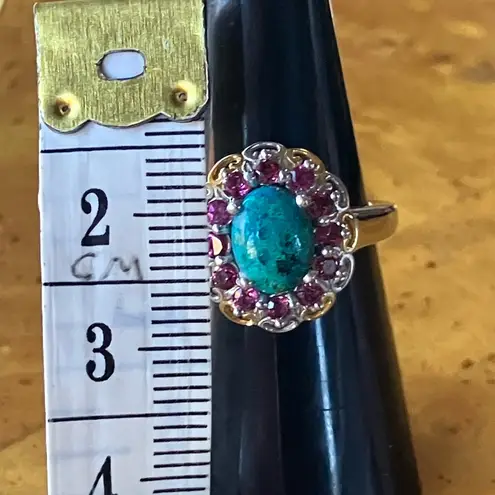 Natural Chrysocolla Orissa Garnet Sterling Silver Ring Size 7