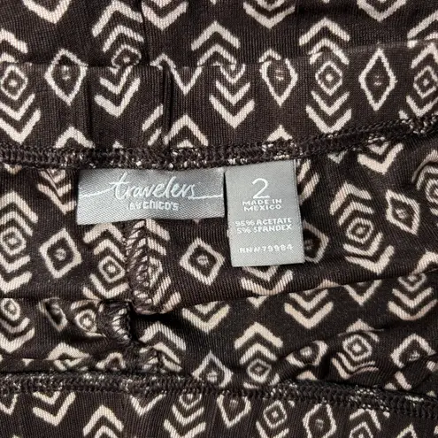 Chicos Travelers Brown Geometric Print Slinky Pull On Pants Sz L Boho High Rise Size L
