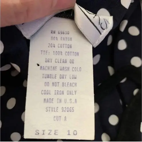 LESLIE LUCKS Blue & Red Ribbon Polka Dot Pin Up Sailor Dress Size 10