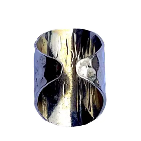 Handmade 7.5 7.75 8 Moss Agate Gem Gemstone Fine Art Ring Solid Metal Plated Gold Filled Hammered Unisex Men Women Oval Cabochon