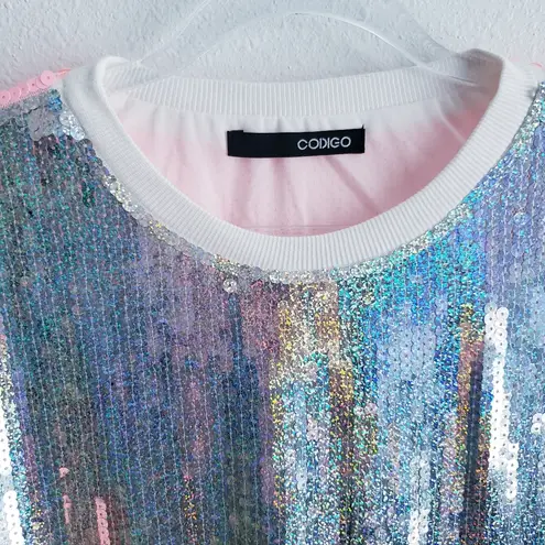 Sequin Jersey Graphic Short Sleeve Shirt Dress Pink Size M