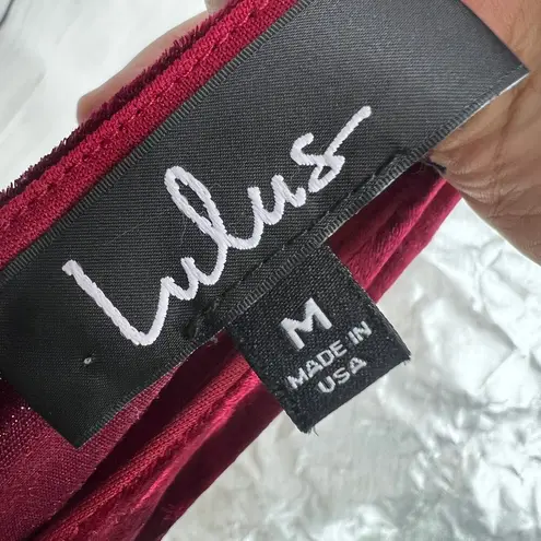 Lulus MEDIUM Red This Night Crushed Velvet Plunge Backless Fit Flare Mini Dress