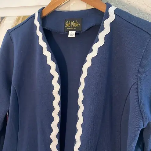 Bob Mackie Blue Blazer Jacket White Ribbon Artsy Preppy Cruise Vacation Nautical Resortwear