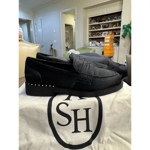 Ash Winona Loafer Women Size 40 US 9 Black Pony Calf Hair Studded Heel New $350