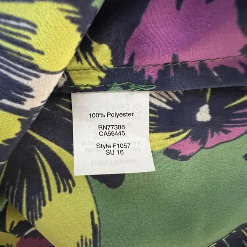 J Crew Blouse Womens 4 Green Purple Floral Printed Drapey Scoop Neck Colorful