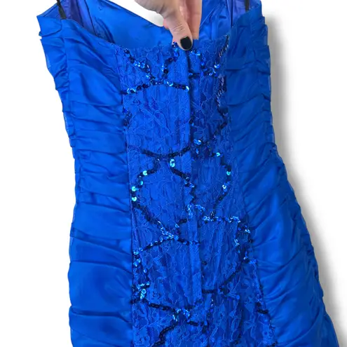 Vintage Roberta California Blue Sequin Lace Bow Bodycon Midi Dress Size 3/4