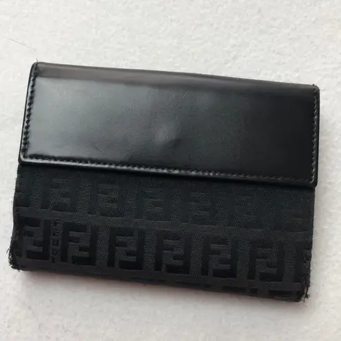 Fendi  Zucca Monogram Wallet Black Canvas & Leather Silver HARDWARE