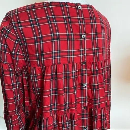 Madewell  • Plaid Tiered Button-Back Top Red Plaid