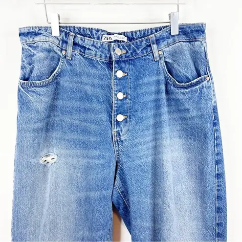 ZARA  Exposed Button Fly Relaxed Fit Jeans 10 Blue