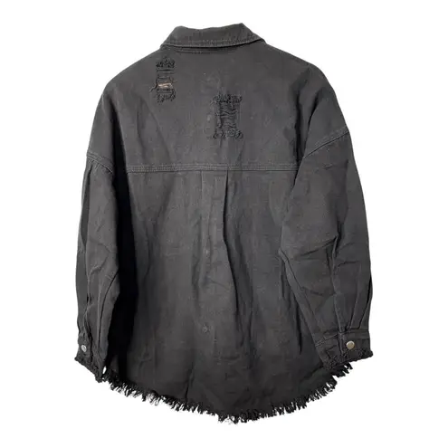 T&C Apparel Black Distressed Denim Jacket Frayed Button Women Size Medium NWOT