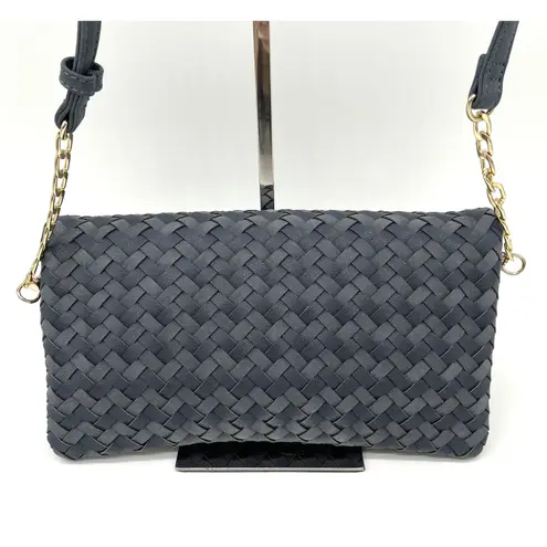 Sole Society Woven Flap Crossbody Bag Clutch Navy Blue Boho Minimalist Neutral