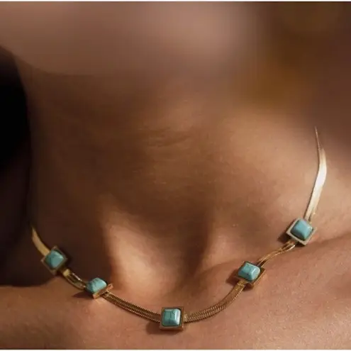 18K Gold Plated turquoise Herringbone necklace Snake Womens Jewelry