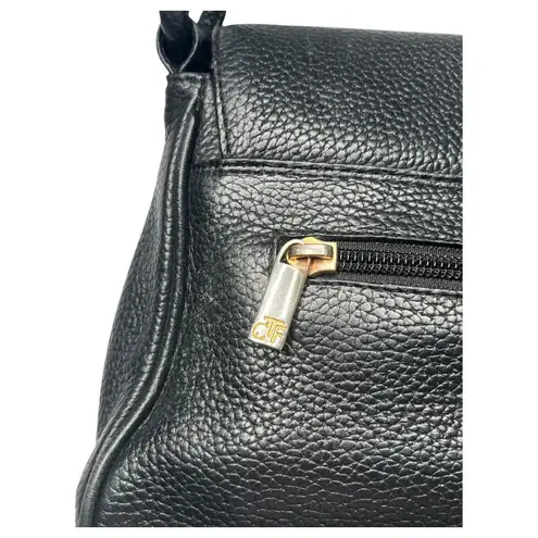 VTG Terre De Feu Shoulder Bag Womens Black Pebbled Leather Flap Top Purse Retro