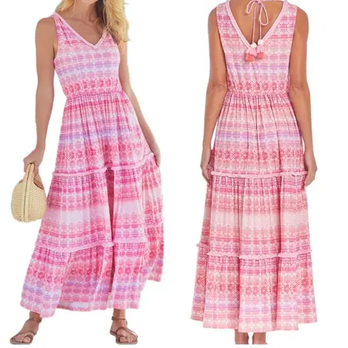 Cabana Life Napa Sleeveless Tiered Maxi Dress Pink UPF 50+ Size Medium