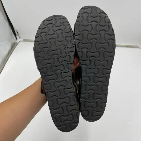 NAOT Women Black Leather Cork Foot Bed Israeli Kayla Sandals Size US 10/ 41