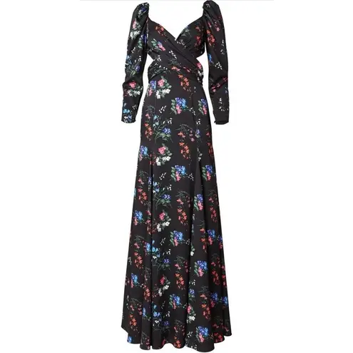 Carolina Herrera Floral Print Crossover Cutout Puff Sleeve Maxi Dress Gown 2 NWD