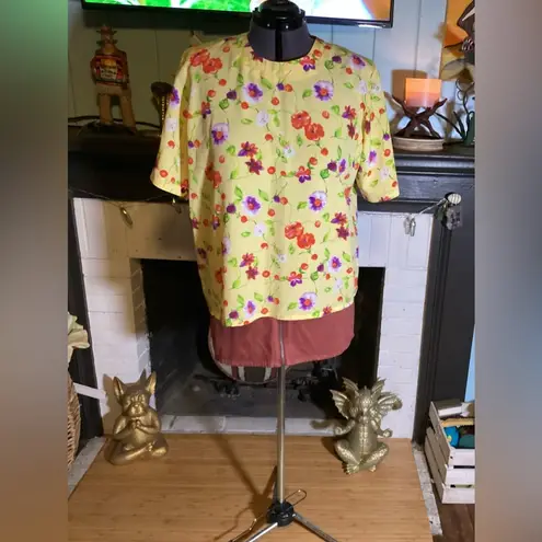 Vintage 90’s Yellow Floral & Cherry Top XL/Size 18