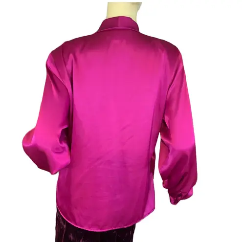 VINTAGE 1990'S JG HOOK SATIN BERRY PINK WRAP BLOUSE (14P)