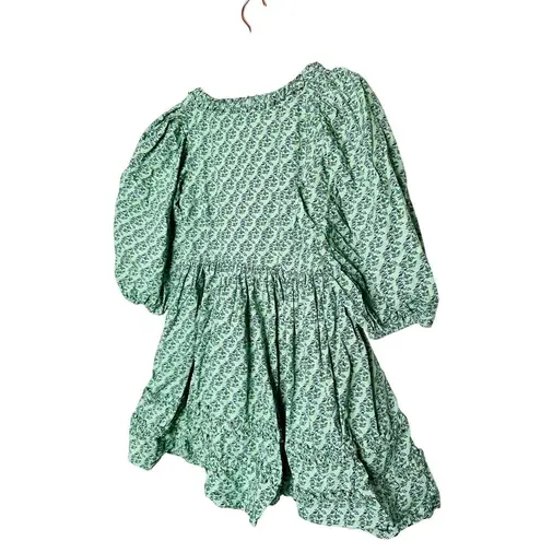 RHODE Green Printed 100% Cotton Hourglass Square Neck Daya Mini Dress Size 6