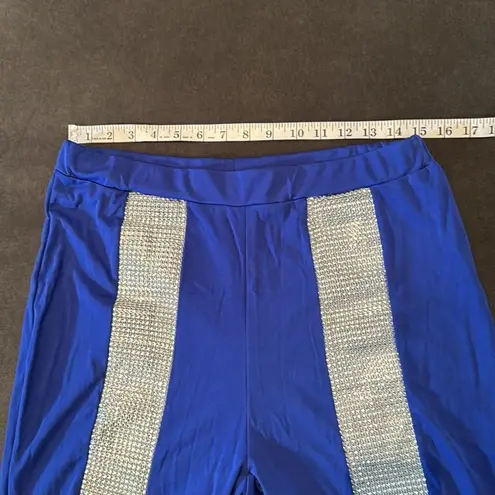 Women’s Sexy Bodycon Blue & Silver Studded Crop Top & Pencil Pants Size XL NWOT