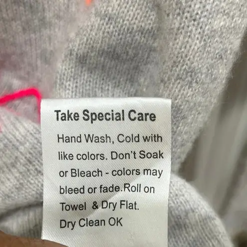 Golden Sun 100% Cashmere Hoodie Sweater w/ Embroidery Stitch "Vacation" XS / S Gray