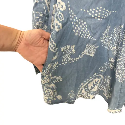 Laurie Felt Duster Cardigan Women's XS Blue White Floral Paisley Tencel Lyocell