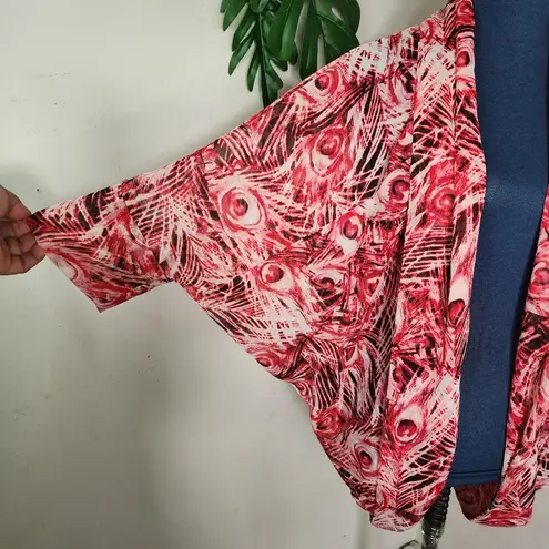 Zac & Rachel Fuchsia Pink Raglan Sleeve Open Shrug with Peacock Feather Design