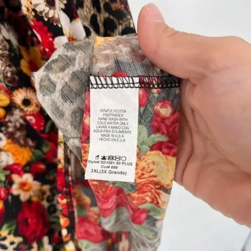 NWOT Heimish U.S.A. Animal Print Floral Design Shift Dress Black Red Size 3XL