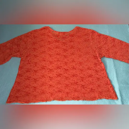 BRITTANY BLACK brocade floral embroidered short sleeve pullover orange size 3XL