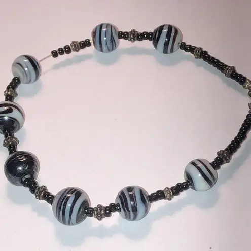 Black Brown White Glass Seed Bead Beaded Boho Bracelet