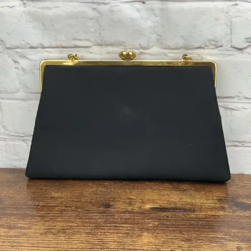 Vintage Coblentz Original Black Satin Gold Frame Evening Clutch Purse Coin Purse