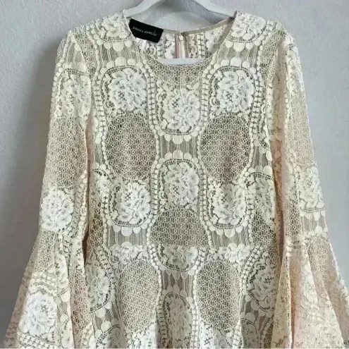 Donna Morgan Women’s Ivory Floral Crochet Lace Bell Sleeve Dress Sz 10