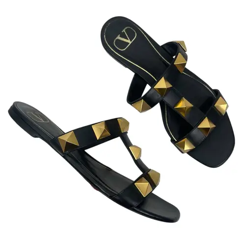 Valentino Garavani Roman Stud Calfskin Leather Slide Sandal Size 37.5