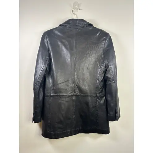 Siena Studio Vintage Genuine Leather Button Front Jacket Size 6 Black