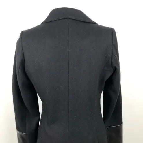 Rachel Roy Faux Leather Trim Collar Wool Blend Black Coat Jacket Size XS