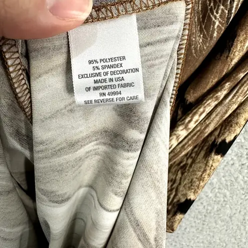 Vintage Y2K Dressbarn Dress Womens 18 Brown Peacock Print Babydoll Beaded Boho